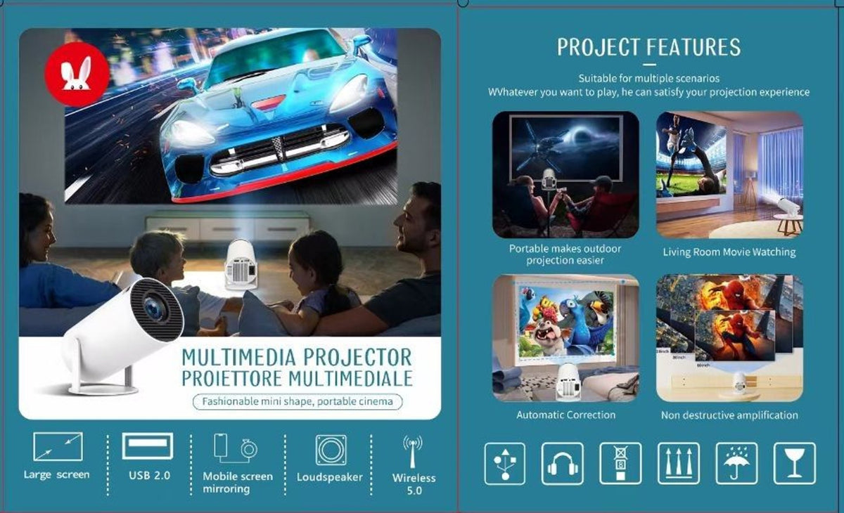 Hordozható mini multimédiás projektor WiFi-vel és képernyőtükrözéssel