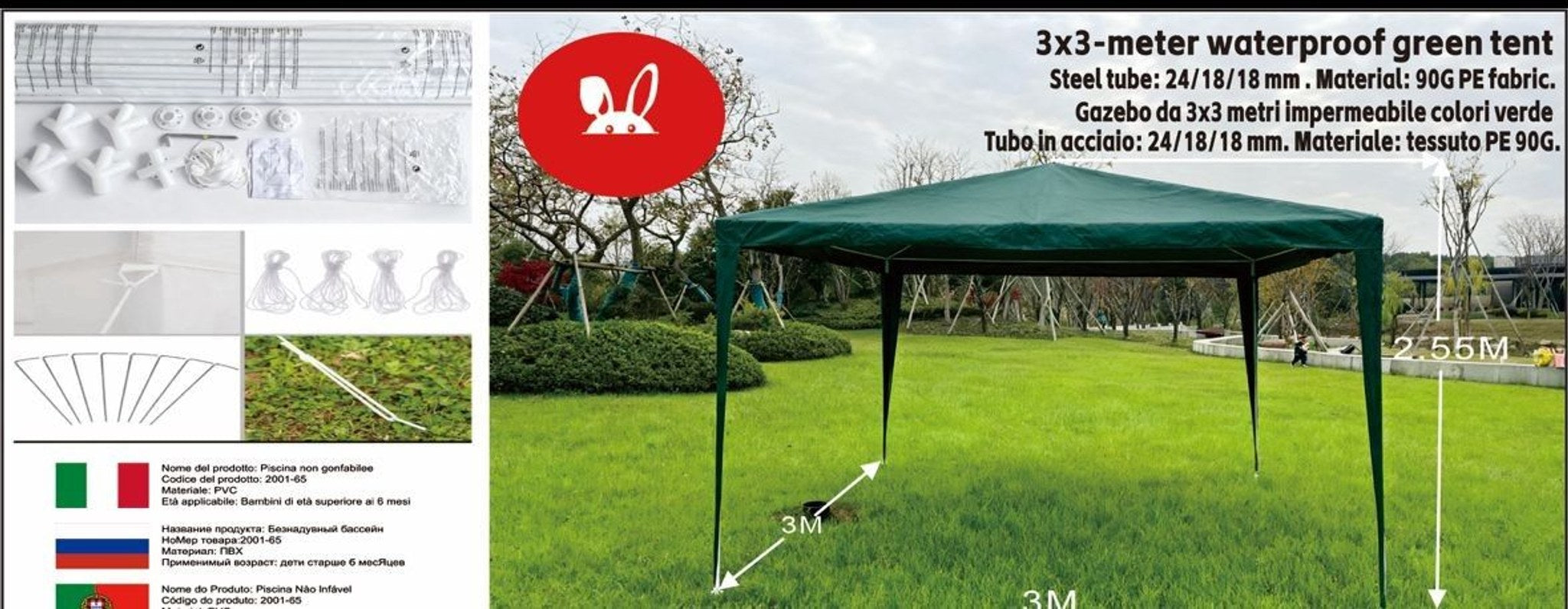 Vízálló kerti pavilon 3 × 3 m (zöld)