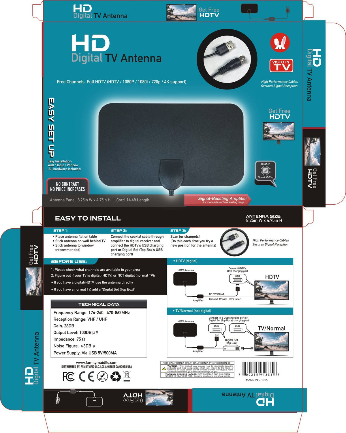 Beltéri HD digitális TV antenna erősítővel